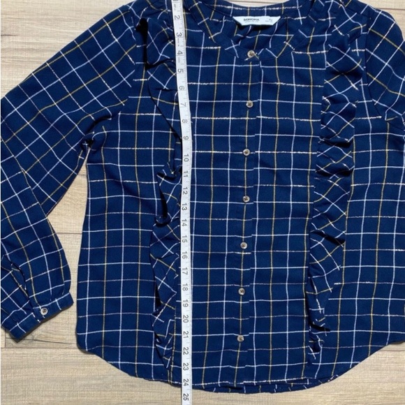 NWOT/ Navy Blue Checkered Blouse with Ruffles – Size M Sonoma - Picture 5 of 10